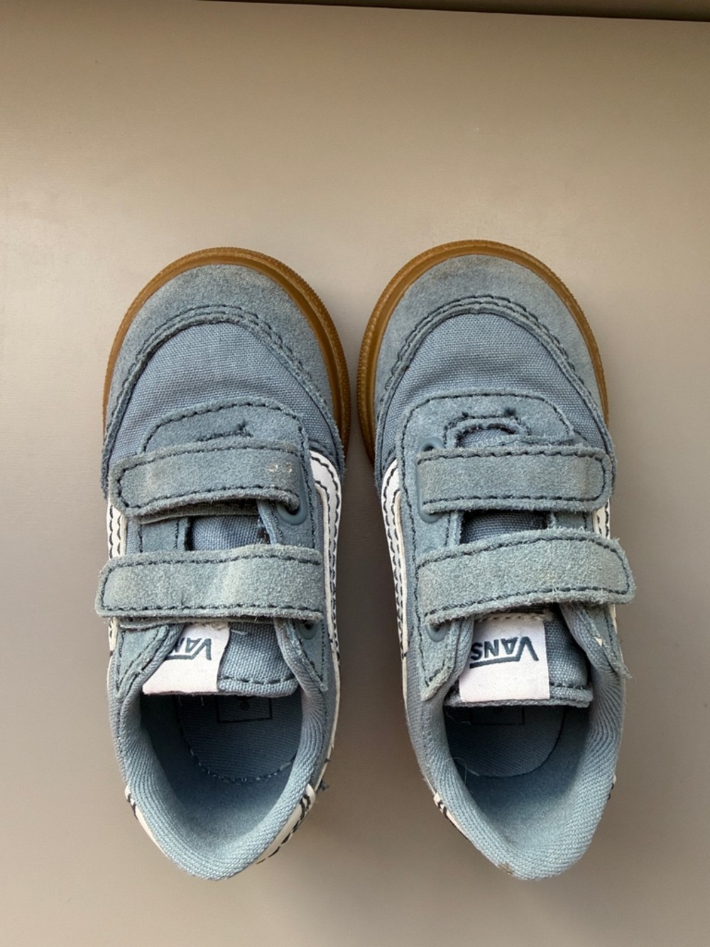 Vans Kids Light Blue Velcro Low-Top Sneakers with White Stripe